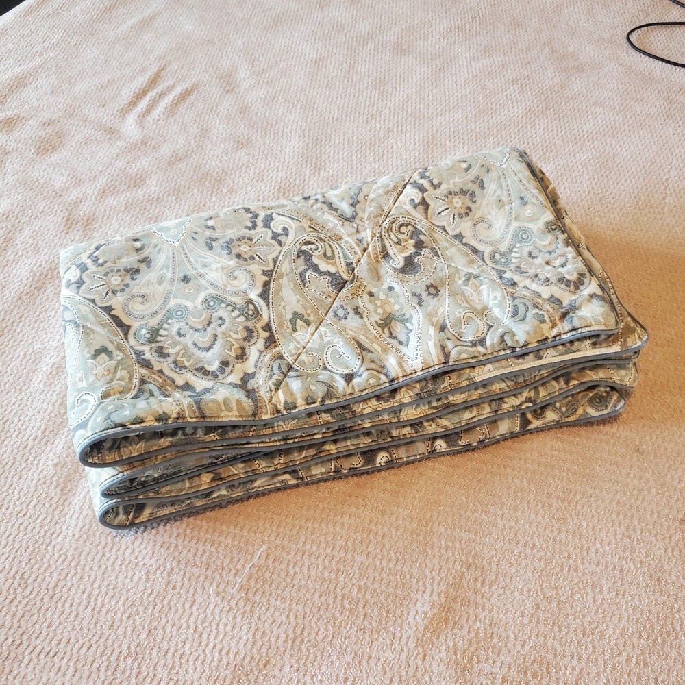 Pottery Barn Quilted Paisley Pillow Shams Set of 2 King Sage Green Tan Cotton